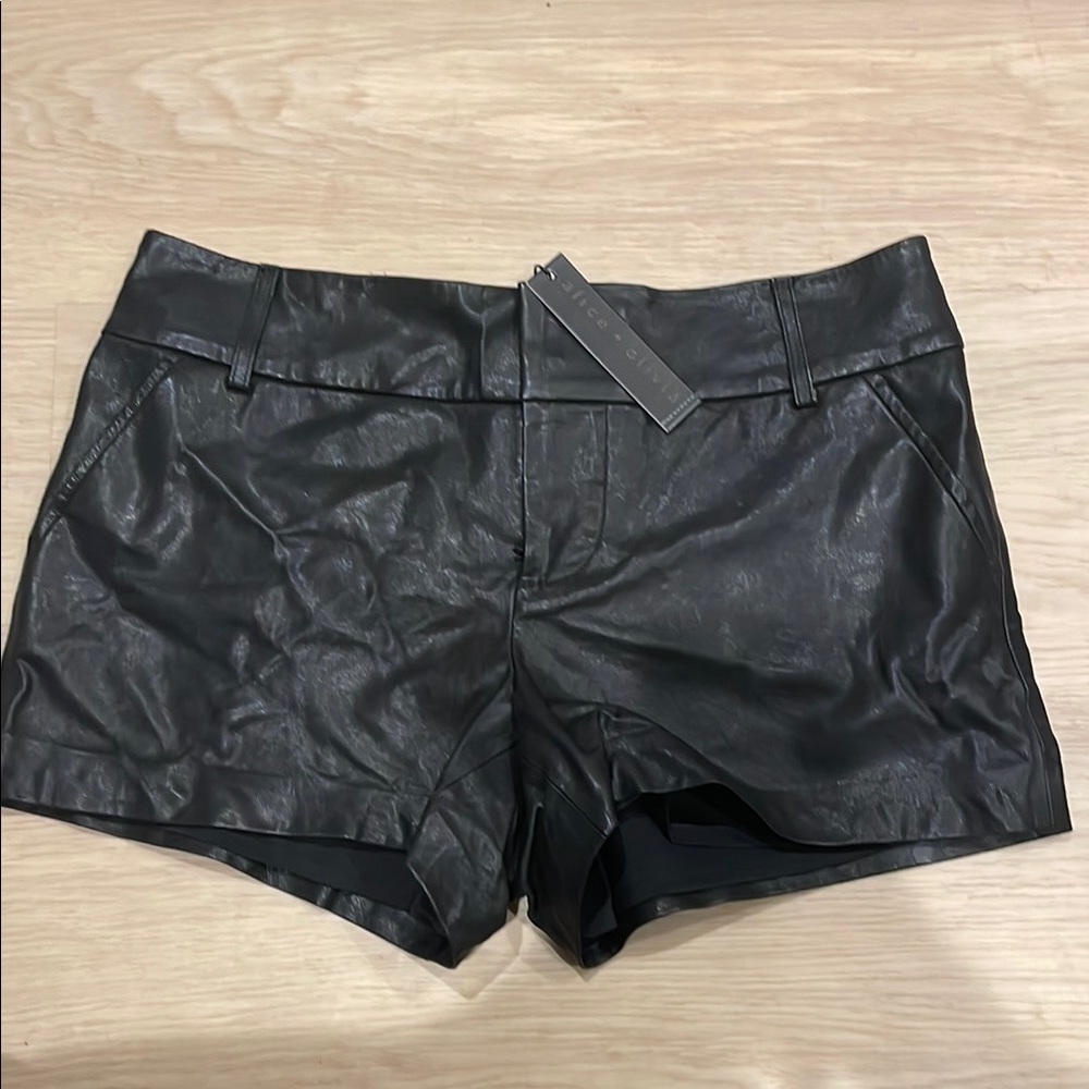 Alice + Olivia High Waist Black Glossy Shorts